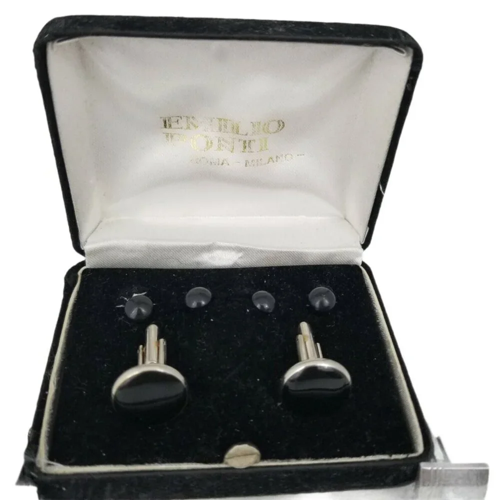 Emilio Ponti Roma Milano‎ Cufflink Set w/Shirt Studs & 2 Extra Cufflinks